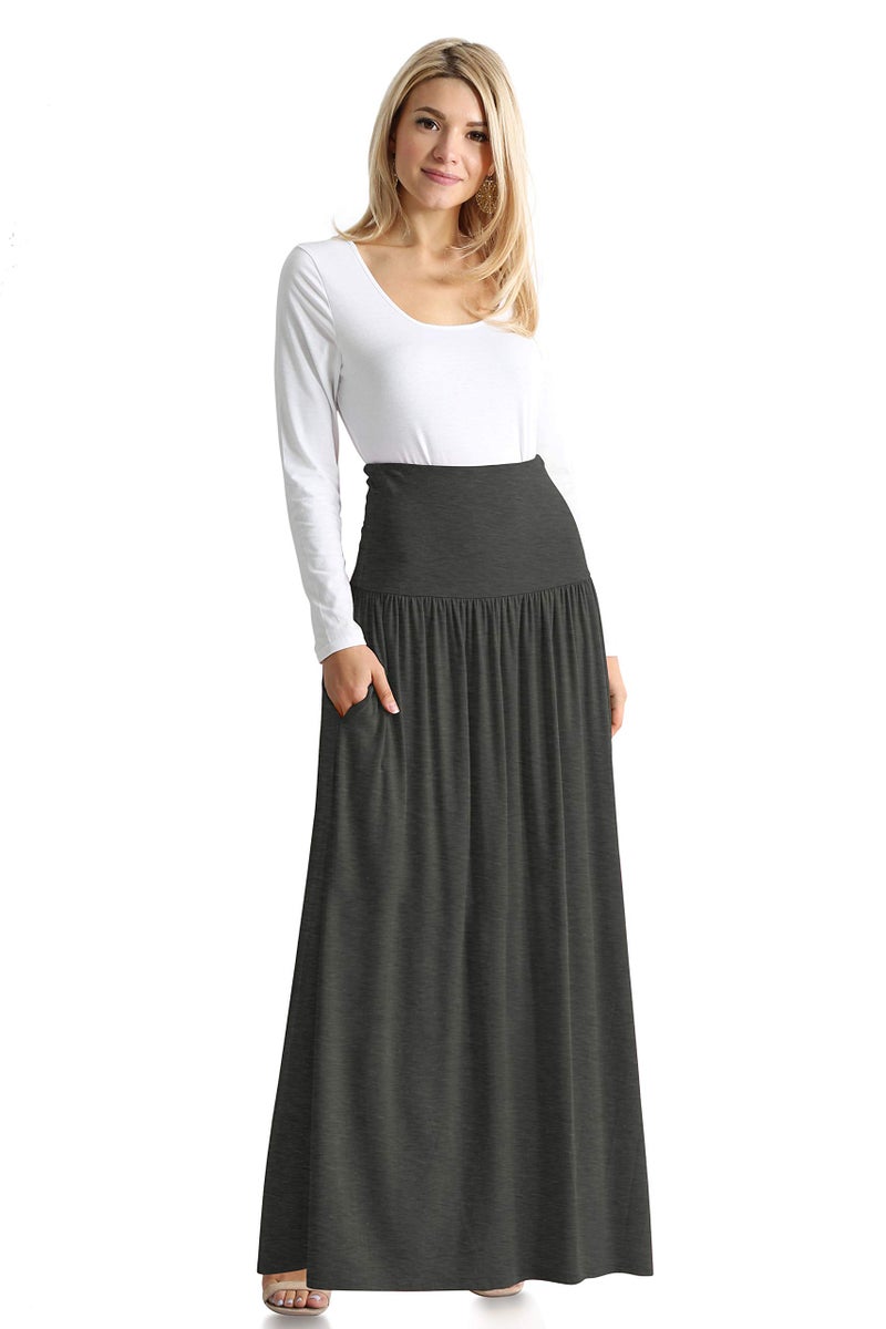 Simlu Charcoal Skirts for Women Ankle Length Skirt Casual Long Skirt High Waisted Maxi Skirt Reg and Plus Size Skirt Long Skirt (Size 3X-Large, Charcoal) - Image 2